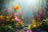 Enchanting Floral Sanctuary: A Tapestry of Exotic Blooms Bathed in Ethereal Light
