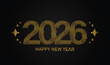 © DEEP - Modern gold 2026 Happy New Year design featuring stylish striped typography, glowing stars, and a luxurious festive theme perfect for holiday greetings, banners, and celebration graphics.