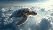 © The Little Hut - Sea Turtle Soaring Above the Clouds: A Vision of Freedom and Tranquility