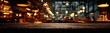 © Uvu - Rustic, wooden table foreground with a blurry, warm-toned interior restaurant scene in the background