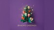 © amanullahkhan - Geometric christmas tree with gifts and festive ornaments on purple background