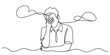 © Single Line Art - Continuous line drawing of a man experiencing stress and anxiety, covering his face with his hand, symbolizing mental burden and overwhelming thoughts. Vector, illustration