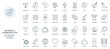 © lembergvector - Social media, global network technology thin line icons set vector illustration. Outline communication tower and satellite system, global support, email notification and chat messages symbols