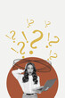 © deagreez - Collage showing man woman and question marks symbolizing curiosity doubt and search for meaning or answers