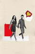 © deagreez - Image poster art trend banner collage of two happy girl guy family couple love story walk bubble communication blogging relationship