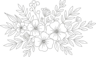  Hand draw Floral Botany Collection for coloring page outline. Elegant Flower Coloring Page – Botanical Sketch Artwork floral design elements for invitation, wedding, wallpaper, print template, vector 