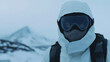 © A2Z AI  - Focused explorer in arctic gear against snow-covered mountains, ready to face the harsh elements. Survival in extreme conditions defines the adventure.
