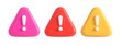 © 3D_Studio - Cute 3D warning signs in vibrant pink red and yellow colors isolated on a transparent background