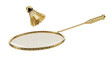 © PNG Editor - Golden badminton racket and shuttlecock isolated sports equipment ready for play transparent background