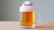 © Nataliia_Trushchenko - A baseball is placed on top of a full glass of beer. The glass is sitting on a wooden table