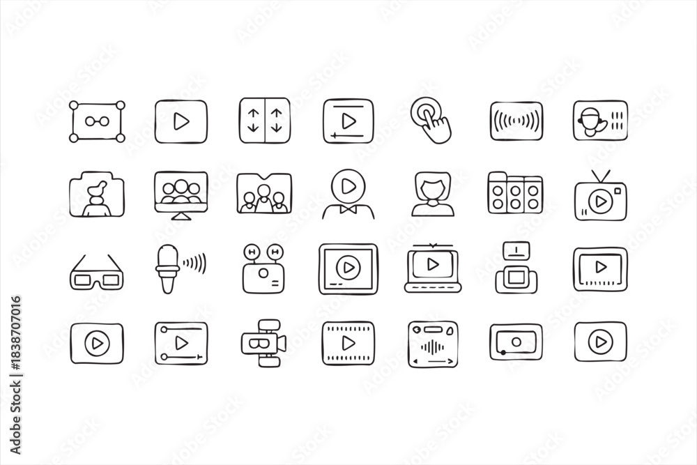 Video control icons for editing panels, recording tools, and online ...