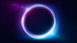 © yanli - Glowing neon circular ring with vibrant purple and blue light effects on a dark background