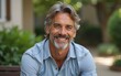 © fu - Mature handome fit man sitting outside stock photo. High quality