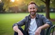 © ning - Mature handome fit man sitting outside stock photo. High quality