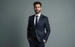 © fu - portrait of a businessman person in full height. full body seen. wearing a business suit. handsome brunette man. looking forward. Generative AI. High quality
