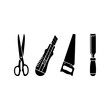© Graphic Foundry - Four essential construction and crafting tools vector silhouette set for various DIY and workshop projects