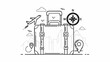 © Farrel Lexxy - Global Journey Modern Line Art Illustration of Travel Suitcase with Airplane, Map, and Compass for Adventure Planning and Vacation Logistics