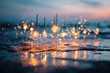 © lemonmoon - Sparklers glow brightly at beach party as gentle waves reflect warm light creating magical and festive atmosphere during sunset with joyful celebration