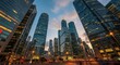 © Bounpaseuth - Cityscape Horizon: Captivating cityscape with towering skyscrapers dominating the horizon, where modern architecture merges with the clouds under the soft hues of the sky.