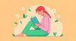 © Mostafizur - A peaceful illustration of a woman enjoying reading a book while surrounded by flowers and greenery in a calming environment.