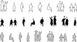 © GRASSS.H - Vector, isolated silhouette of sitting standing people family and couples. Architectural People Sketch, Hand sketch different styles. Perfect for architectural plans, elevation, infographics