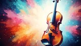Violin against a vibrant abstract watercolor splash background musical instrument string instrument