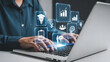 © srvectrold - Digital marketing strategy with laptop and icons