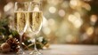 © Christia - Two champagne glasses with blurred festive background and decorations. High quality