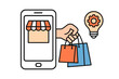 © Mark - Hand holding shopping bags emerging from smartphone screen with idea lightbulb