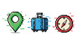 © supplement - Pixel art travel symbols: location pin, suitcase, compass for adventure planning