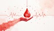 © PixelHub - watercolor illustration of a blood drop carefully holding by a hand in clinical background. National Blood Donor Month, perfect for health campaigns, hospitals, blood donation centers, social media
