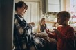 © dsheremeta - Family enjoying breakfast together in cozy home kitchen