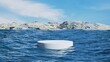 © Nas - 3D Render podium in the water for advertising products, blue sky with gsnow mountain