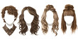 © Popular design - Set of four female hairstyles with different shades of brown and blonde hair on transparent background
