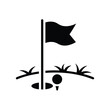 © motiur vector artist - Black and white icon illustration of a golf course hole with flagstick and ball on tee