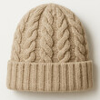 © nattapon98 - Beige woolen beanie with cable knit pattern and ribbed cuff, cozy and warm winter accessory for cold weather comfort and style