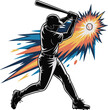 © Hridoy - Baseball player hitting ball with bat in dynamic explosive action vector silhouette