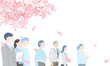 © MerciArtworks - 桜の下にいる男女ー横顔ー上半身ー新生活ー桜舞い散る背景と人物シンプルベクターイラスト素材