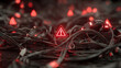 © Svetlana - Chaotic ethernet cables with glowing red warning signs - conceptual digital art for technology issues