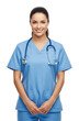 © Nadya - Healthcare professional smiling portrait blue scrubs isolated on transparent background