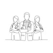 © mdsaikat - Line art illustration of three medical professionals two women and one man