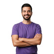 © sujon1638 - Smiling young man with beard and arms crossed wearing a purple t shirt isolated on transparent background