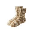 © Happy Carrot - Warm hand-knitted wool socks with a beautiful cable and striped pattern, showcasing a cozy and comfortable handmade design for cold weather and hygge lifestyle concepts