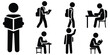 © creatix - Student study silhouette set, Reading and learning icon pack, School education figure collection