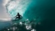© decorator - Young surfer rides turquoise wave sunlight sparkles a dynamic ocean moment of freedom and exhilarating motion