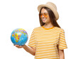© Damir Khabirov - Travelling concept. Young tourist holding globe with one hand
