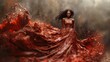 © Miramiska - A woman in a dramatic red gown is silhouetted against a chaotic splash of red liquid, creating a striking and dynamic image.