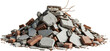 © PNG Creative - Pile of broken bricks and concrete debris remnants of construction demolition with visible rebar scraps rubble building material