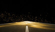 © Aliza - Golden illuminated asphalt road stretching into a deep black void background.