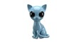 © Hungarian - Small, glossy blue feline figure with exaggerated large eyes is isolated on a white background